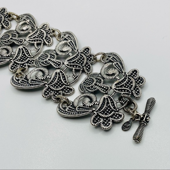 NEW Silver Bracelet Lace Design Toggle Clasp Wide - Picture 2 of 6